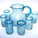  / Aqua Blue Spiral 120 oz Pitcher and 6 Drinking Glasses set